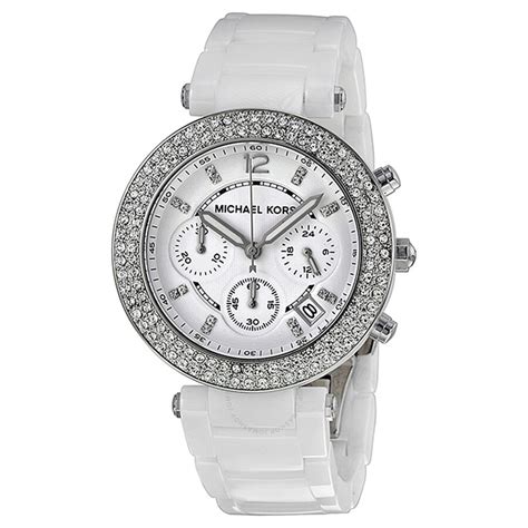 michael kors white ceramic parker watch|oversized runway white tone watch.